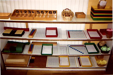 montessori mathematics shelf in a classroom